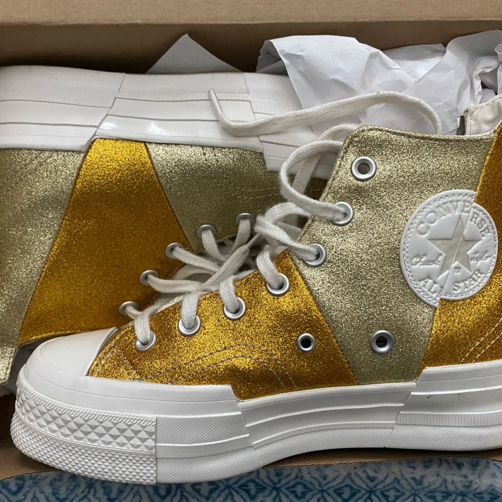 Platform Gold Shimmering Converse Sneakers